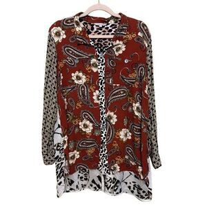 John Mark Tunic Top Women Large Mixed Media Floral Paisely Animal Print Boho Art